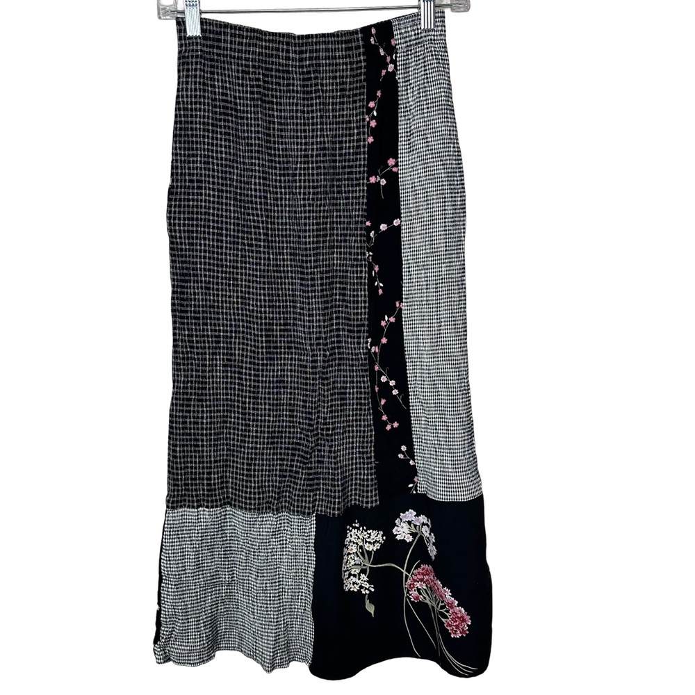 Vintage 80s Starfire Patchwork Plaid Floral Grunge Whimsigoth Midi Skirt 6P
